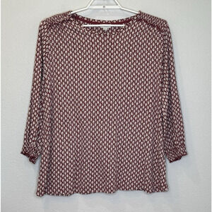 Fat Face Artisan Geo‎ Top Womens Size 14 Red Print Long Sleeve Round Neck Cotton